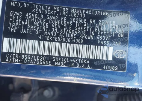 2013 Toyota Avalon Xle from USA, damaged, VIN 4T1BK1EB3DU054969